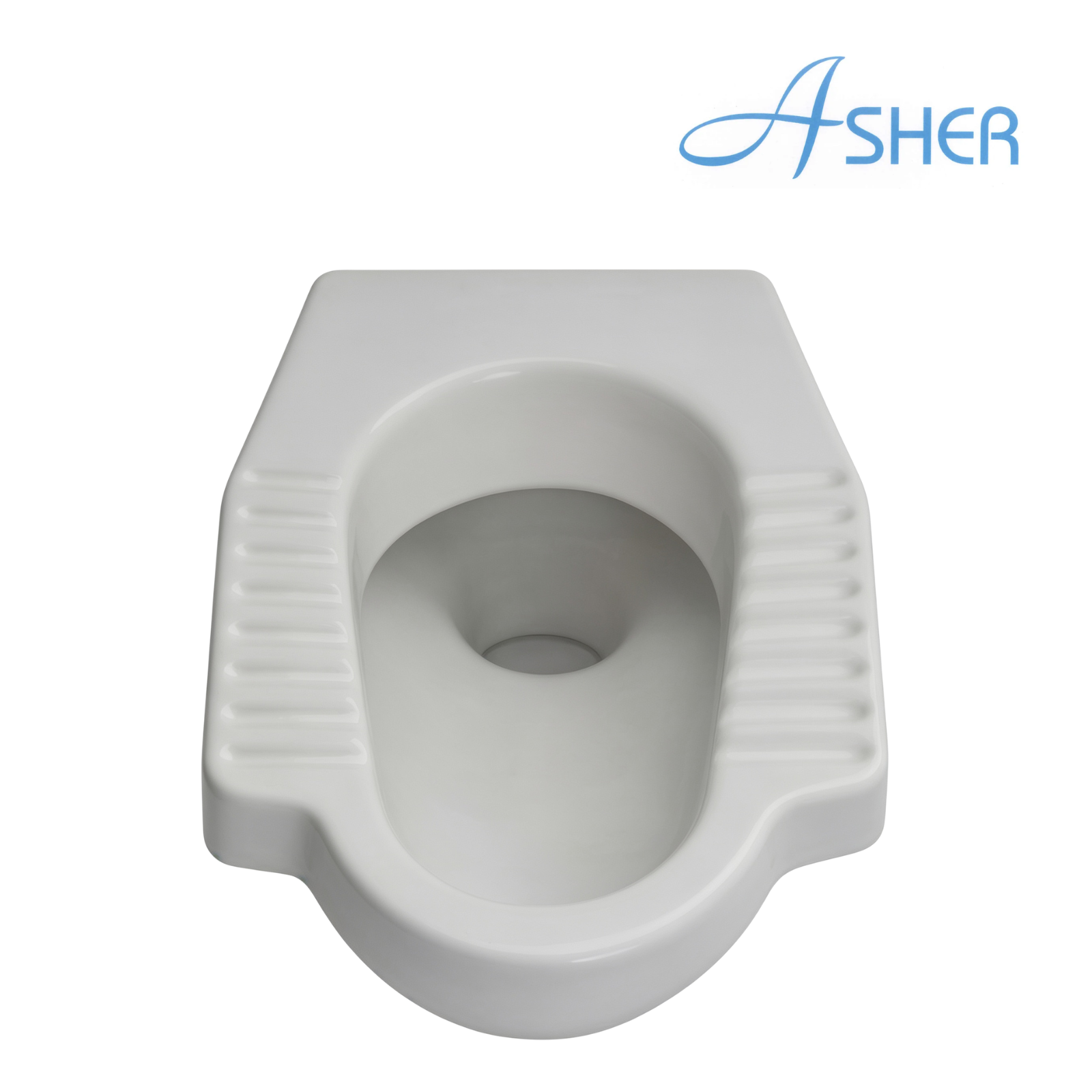 Asher C 388 White Ceramic S-Trap P-Trap Squatting Pan with Integral Tread Plates Ceramic Direct Hole Without Trap Tandas Cangkung