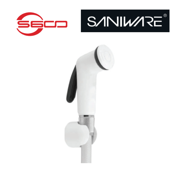 Saniware SBD-600263 White PVC Bidet Spray Set with Holder and Flexible Hose Suitable for: Toilets and Bathrooms Requiring Personal Hygiene and Rinsing
