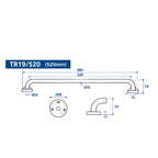 Onimi TR19/520 SS201 520mm Wall Mounted Polished Stainless Steel FinishSingle Towel Rail