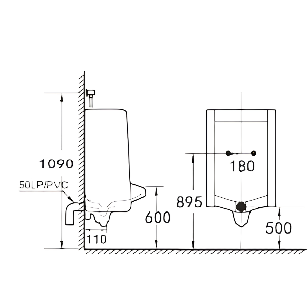Saniware UB-613 White 610mm Ceramic Wall-Hung Urinal Tandas Lelaki Bilik Air Top Inlet 360 x 325 x 610mm Space-Saving Urinal For Bathroom Renovation, Commercial & Public Washrooms