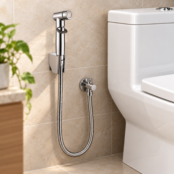 Saniware SWSB-ABS-362 Chrome ABS Bidet Spray Set with Holder and 1.2m Flexible Hose Suitable for: Toilets and Bathrooms Requiring Personal Hygiene and Rinsing