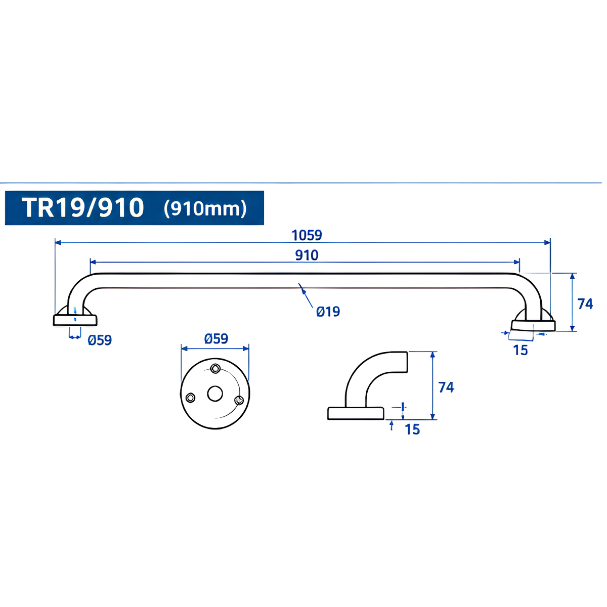 Onimi TR19/910 SS201 910mm Wall-Mounted Polished Stainless Steel Finish Single Towel Rail