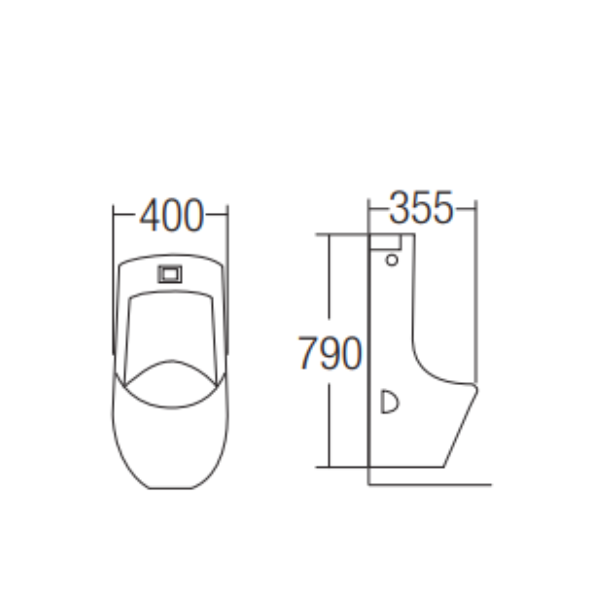 Saniware UB-614 White 790mm Ceramic Wall-Hung Urinal Bowl with Sensor Flush Valve AC Supply 400 x 355 x 790 mm Wall Back Fixing Tandas Lelaki Bilik Air For Commercial & Public Washrooms