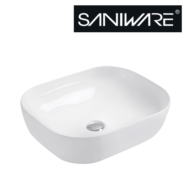 Saniware WB-400 490mm Ceramic White Above Counter Art Basin – Compact & Modern Sink for Bathroom Vanities, Cloakrooms, and Renovations
