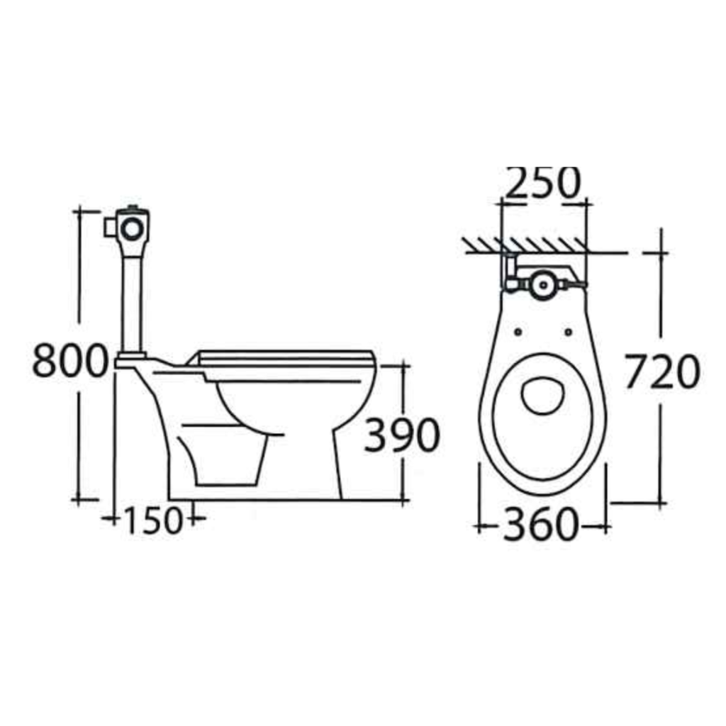 ASHER C 115 SFV Public WC Toilet Bowl S-Trap 150mm with Exposed Flush Valve & Seat Cov Tandas Komersial