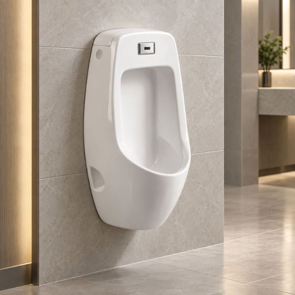 Saniware UB-614 White 790mm Ceramic Wall-Hung Urinal Bowl with Sensor Flush Valve AC Supply 400 x 355 x 790 mm Wall Back Fixing Tandas Lelaki Bilik Air For Commercial & Public Washrooms