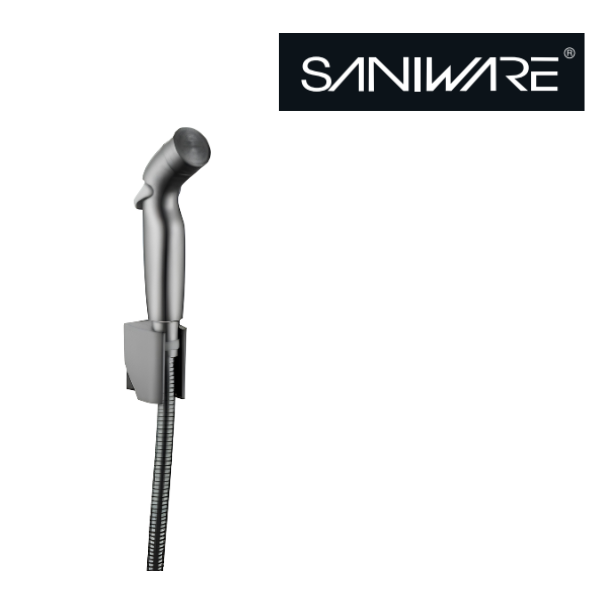 Saniware SWSB-ABS-363-GM Gunmetal Angled Head ABS Bidet Spray Set with Holder and 1.2m Flexible Hose Suitable for: Toilets and Bathrooms Requiring Personal Hygiene and Rinsing
