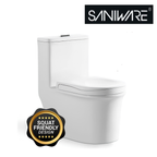 Saniware WC-2096 White 750mm Ceramic One-Piece Washdown Toilet Sinki Tandas Bilik Mandi S-Trap 300mm Roughing-In Siphonic Flushing Squat-Friendly Design For Bathroom Renovation & Modern Homes