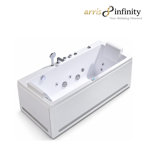 Arris Infinity Pravia ars-M1812 White Massage Bathtub 1700 × 800 × 630mm with 14 Massage Jets, Waterfall & LED Lighting
