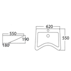 ASHER L 6364 620mm Handicapped Wall Hung Wash Basin Sinki Tandas OKU Lubang Paip Tengah, Seramik Putih