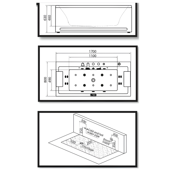 Arris Infinity Pravia ars-M1812 White Massage Bathtub 1700 × 800 × 630mm with 14 Massage Jets, Waterfall & LED Lighting