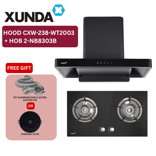 XUNDA CXW-238-WT2003 895mm Kitchen Cooker Hood and Hob | Full Black