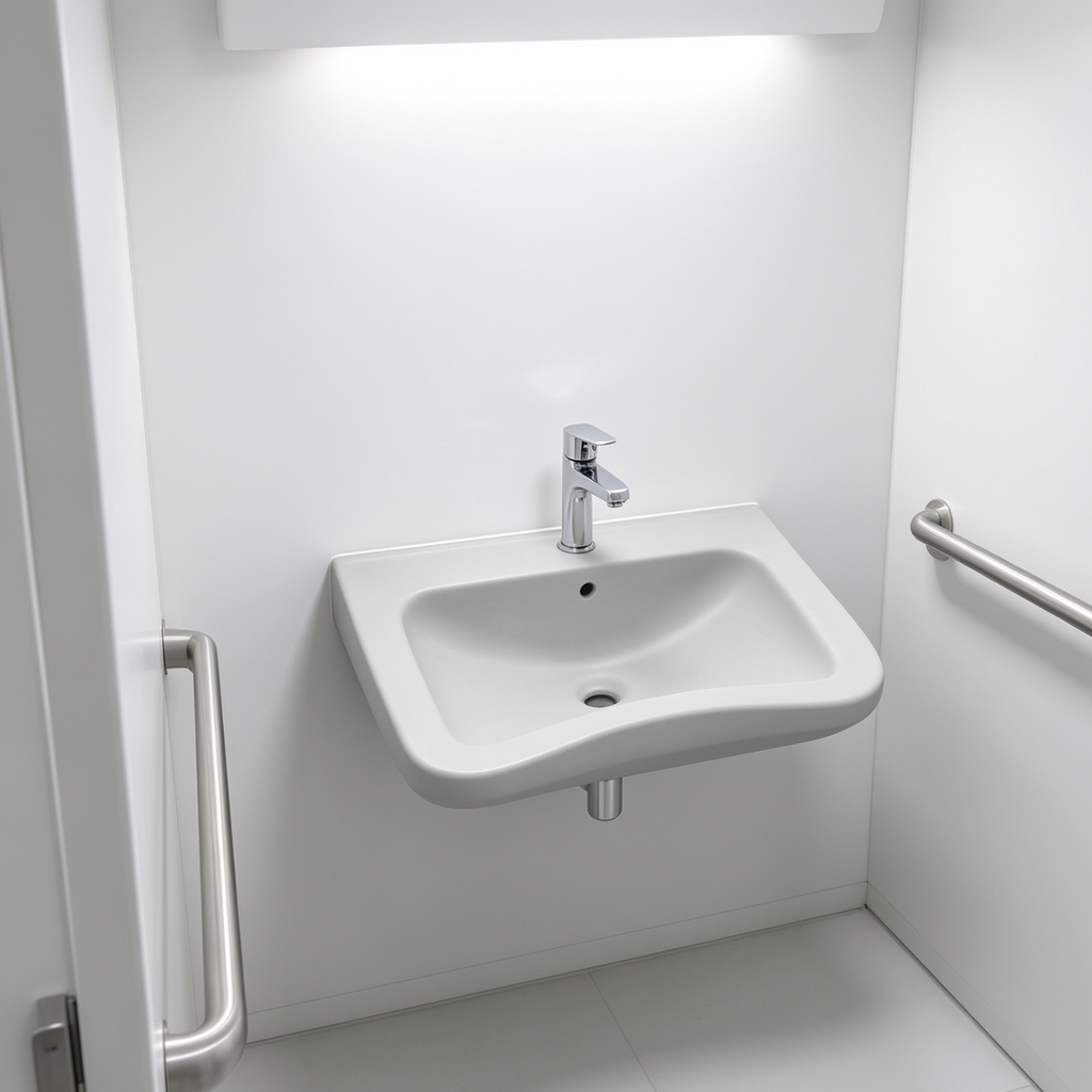 ASHER L 6364 620mm Handicapped Wall Hung Wash Basin Sinki Tandas OKU Lubang Paip Tengah, Seramik Putih