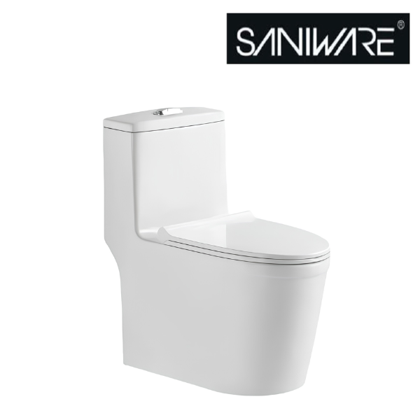 Saniware WC-2019 White 750mm Ceramic One-Piece Toilet Sinki Tandas Bilik Mandi S-Trap 300mm Roughing-In Siphonic Flush 700 x 380 x 750mm For Bathroom Renovation & Modern Homes