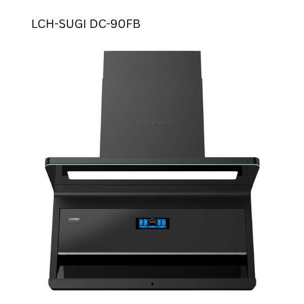 LIVINOX LCH-SUGI DC-90FB Black Cooker Hood – 2800 m³/h Powerful Suction, BLDC LGH Series Gas Hob Combo