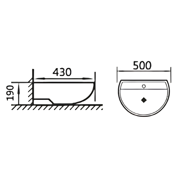 Saniware WB-2202 500mm Ceramic White Wall Hung Basin Sinki Tandas Bilik Mandi For Bathroom, Master Bathroom, Public Restroom & Larger Wash Areas