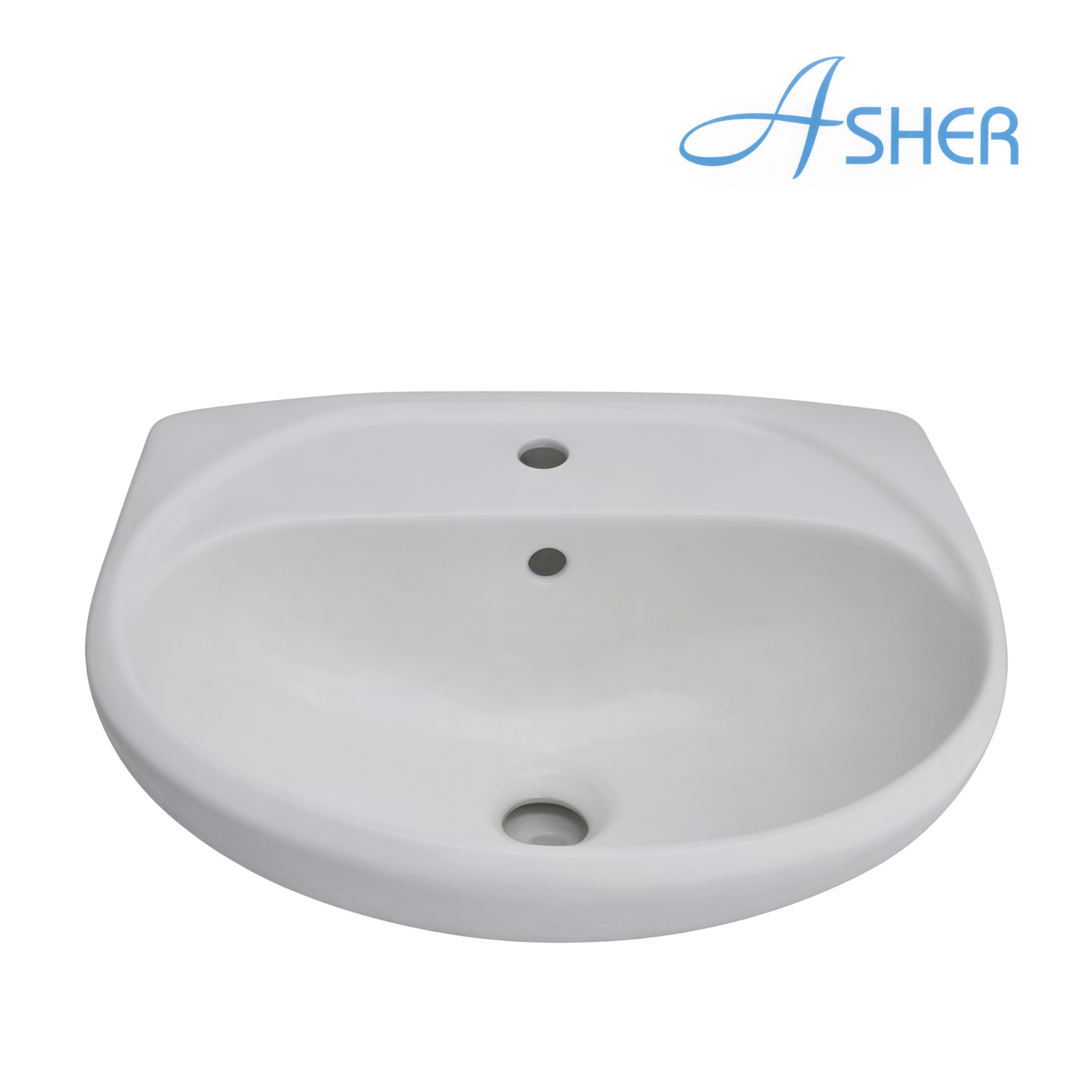 ASHER L 1163 480mm White Ceramic Wall Hung Wash Basin Sinki Dinding Middle Tap Hole Ceramik Sinki