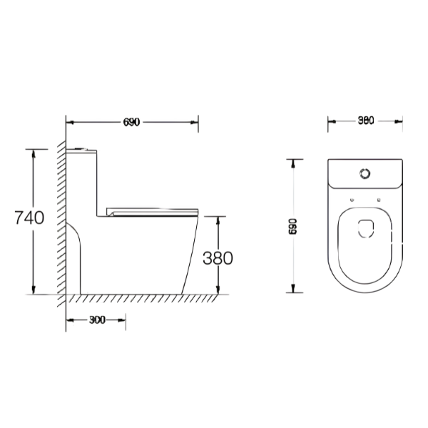 Saniware WC-2019 White 750mm Ceramic One-Piece Toilet Sinki Tandas Bilik Mandi S-Trap 300mm Roughing-In Siphonic Flush 700 x 380 x 750mm For Bathroom Renovation & Modern Homes