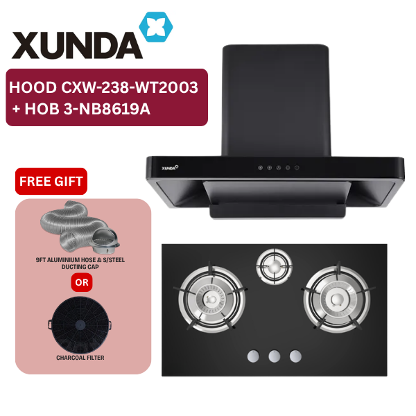 XUNDA CXW-238-WT2003 895mm Kitchen Cooker Hood and Hob | Full Black