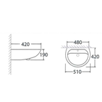 ASHER L 1163 480mm White Ceramic Wall Hung Wash Basin Sinki Dinding Middle Tap Hole Ceramik Sinki