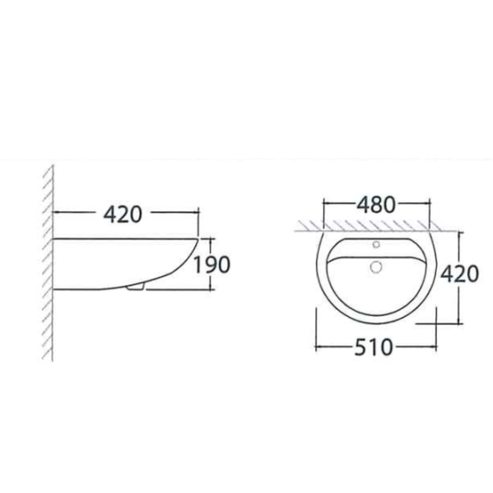 ASHER L 1163 480mm White Ceramic Wall Hung Wash Basin Sinki Dinding Middle Tap Hole Ceramik Sinki