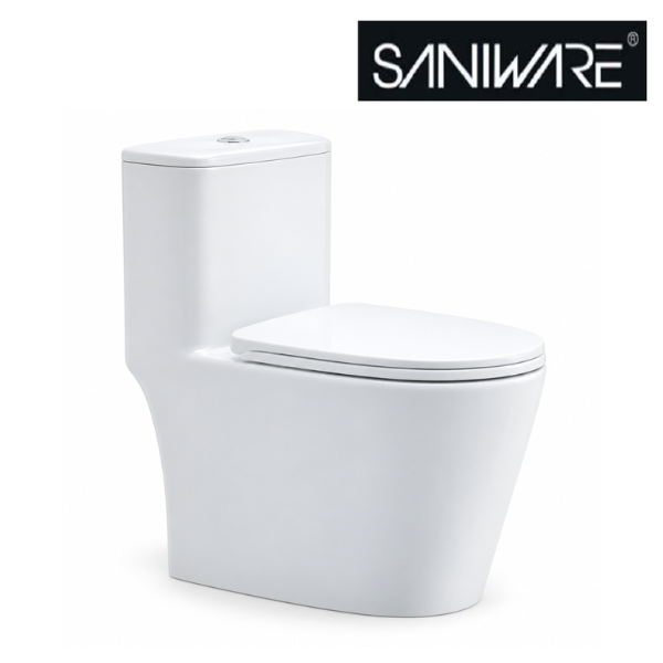 Saniware WC-2020 720mm Ceramic One-Piece Siphonic Toilet Bowl Sinki Tandas Bilik Mandi S-Trap 300mm Roughing-In for Bathroom & Home Renovation