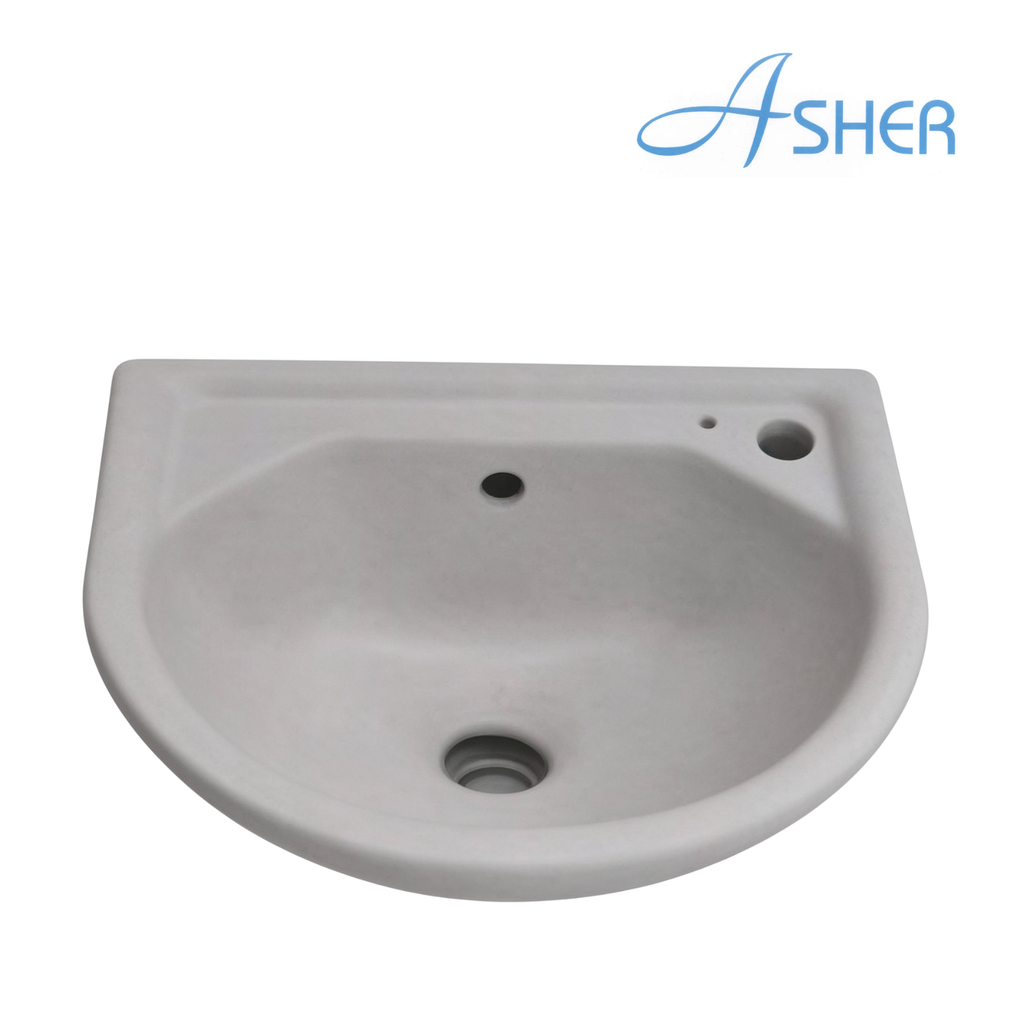 Asher L 1106 390mm White Ceramic Wall Hung Basin Space Saving Tandas Sinki Mencuci Tangan