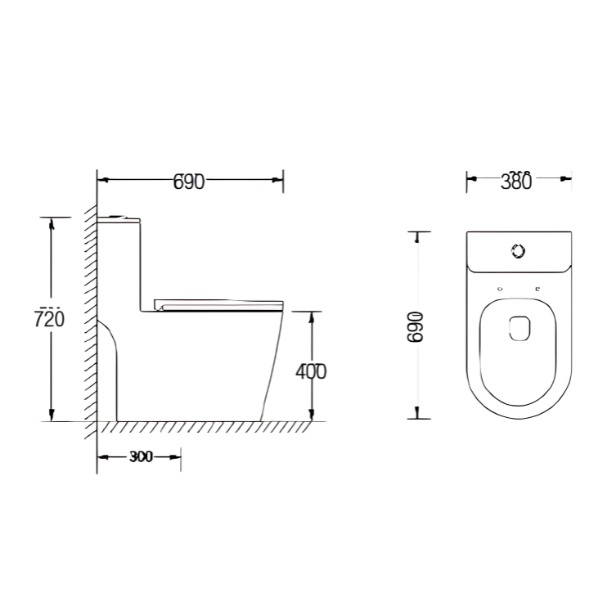 Saniware WC-2020 720mm Ceramic One-Piece Siphonic Toilet Bowl Sinki Tandas Bilik Mandi S-Trap 300mm Roughing-In for Bathroom & Home Renovation