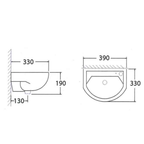 Asher L 1106 390mm White Ceramic Wall Hung Basin Space Saving Tandas Sinki Mencuci Tangan