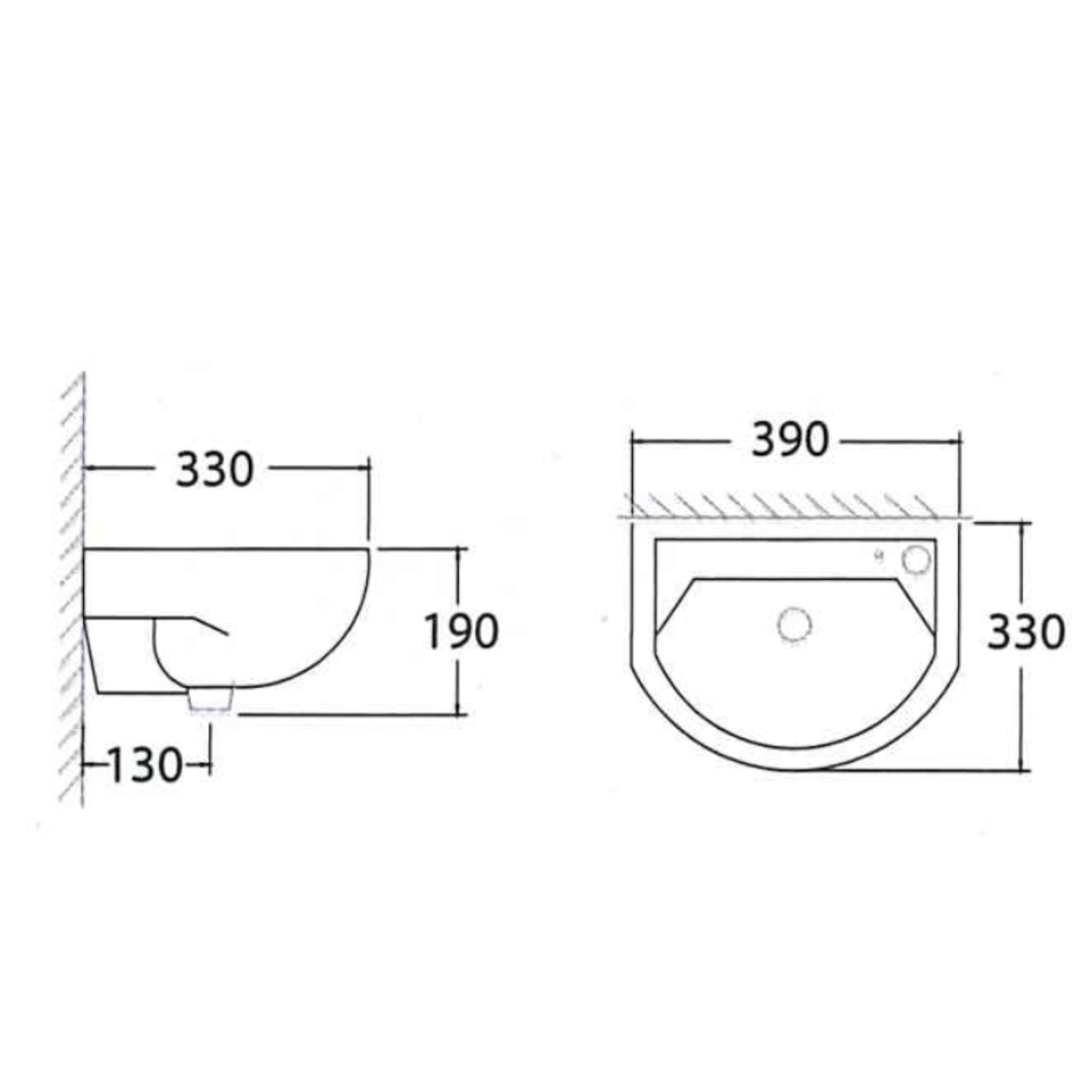 Asher L 1106 390mm White Ceramic Wall Hung Basin Space Saving Tandas Sinki Mencuci Tangan