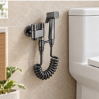 Saniware SWP-BR-14363-GM Gunmetal Two-Way Angle Valve with Bidet Spray Set and 1.2m Flexible Hose Suitable for: Toilets and Bathrooms Requiring Personal Hygiene and Rinsing
