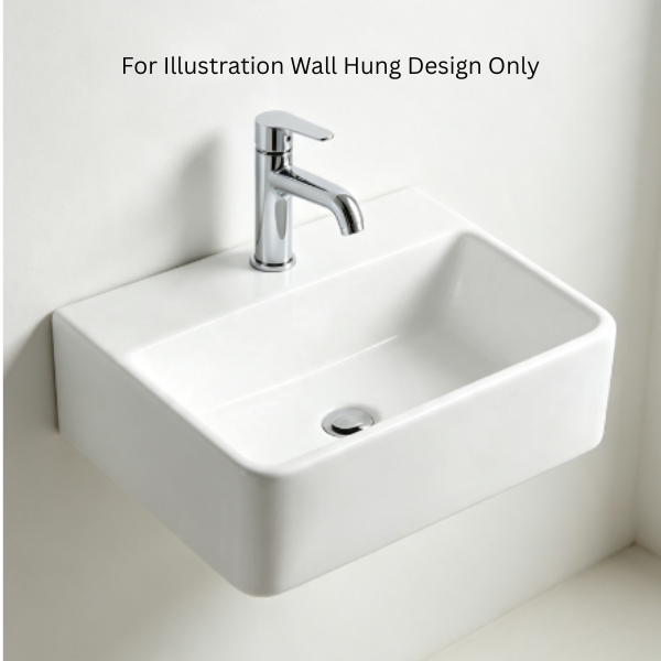 Saniware WB-880 395mm Ceramic White Dual-Use Wall-Hung & Above Counter Basin Sinki Tandas Bilik Mandi For Compact Vanity, Small Bathroom & Renovation Projects