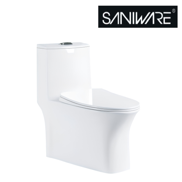 Saniware WC-2097 700mm Ceramic One-Piece Siphonic Toilet Bowl Sinki Tandas Bilik Mandi S-Trap 500mm Roughing-In for Bathroom Renovation & Home Use