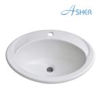 Asher L 6200 580mm White Ceramic Counter Top Wash Basin with Middle Tap Hole Sinki Cuci Tangan