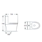 Saniware WC-2097 700mm Ceramic One-Piece Siphonic Toilet Bowl Sinki Tandas Bilik Mandi S-Trap 500mm Roughing-In for Bathroom Renovation & Home Use