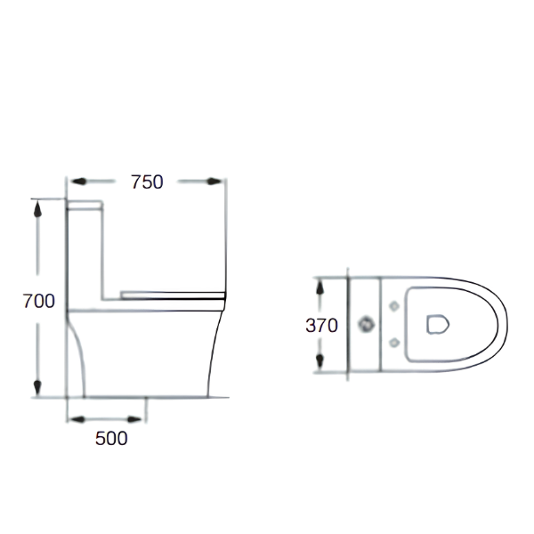 Saniware WC-2097 700mm Ceramic One-Piece Siphonic Toilet Bowl Sinki Tandas Bilik Mandi S-Trap 500mm Roughing-In for Bathroom Renovation & Home Use