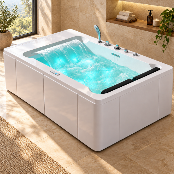 Arris Infinity Nova ars-M1306 White Massage Bathtub 1800 × 1200 × 650mm with 8 Massage Jets, Bubble Bath, Waterfall & LED Lighting