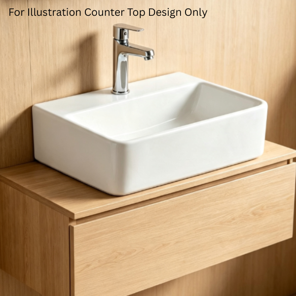 Saniware WB-880 395mm Ceramic White Dual-Use Wall-Hung & Above Counter Basin Sinki Tandas Bilik Mandi For Compact Vanity, Small Bathroom & Renovation Projects