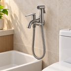 Saniware SWP-SS-304-6875A Silver Two-Way Tap with Bidet Spray Set and 1.2m Flexible Hose Suitable for: Bathrooms and Utility Areas Requiring Tap Water and Personal Hygiene Rinsing