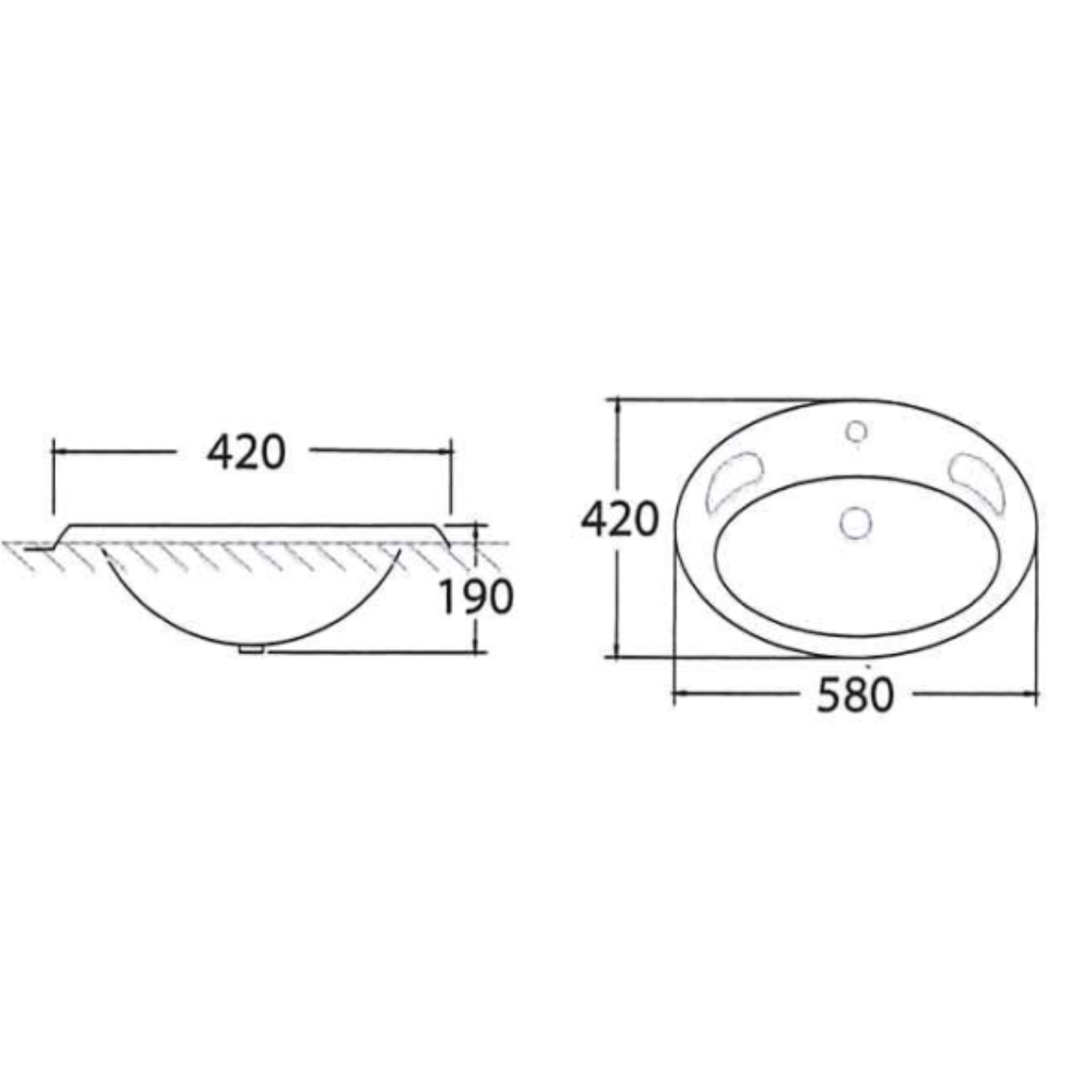 Asher L 6200 580mm White Ceramic Counter Top Wash Basin with Middle Tap Hole Sinki Cuci Tangan