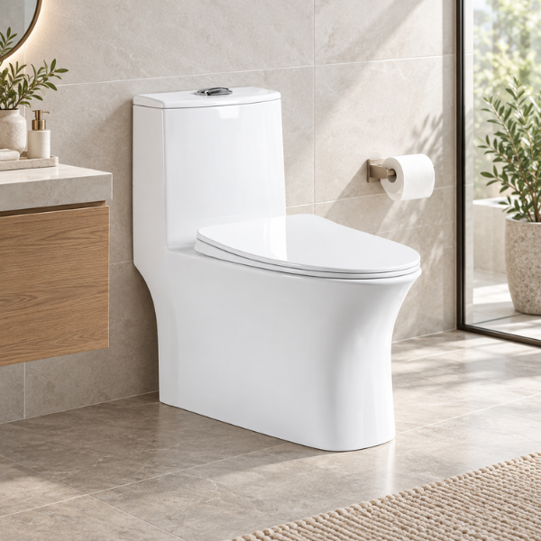 Saniware WC-2097 700mm Ceramic One-Piece Siphonic Toilet Bowl Sinki Tandas Bilik Mandi S-Trap 500mm Roughing-In for Bathroom Renovation & Home Use