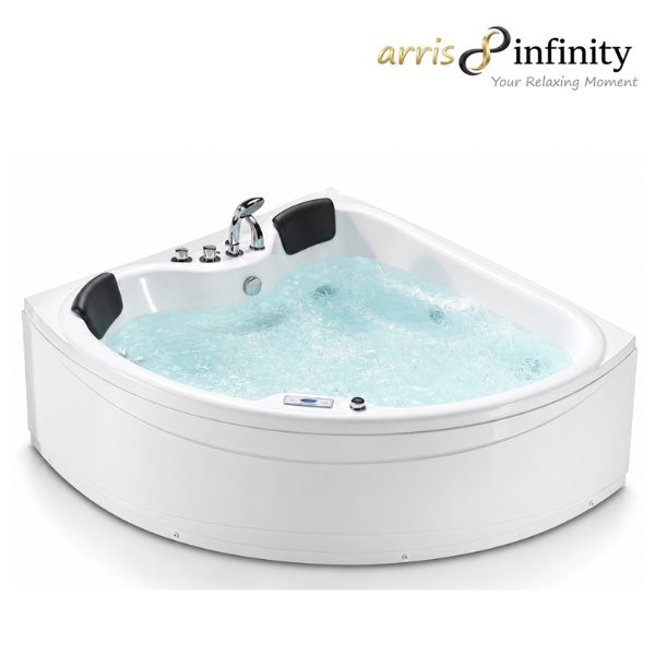 Arris Infinity Cristelo ars-M806 White Corner Massage Bathtub 1500 × 1500 × 720mm with 8 Massage Jets, Bubble Bath & LED Light