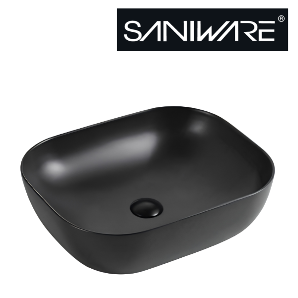 Saniware WB-493A MB 460mm Ceramic Matt Black Compact Above Counter Art Basin Sinki Tandas Bilik Mandi For Narrow Vanity, Powder Room & Renovation Projects