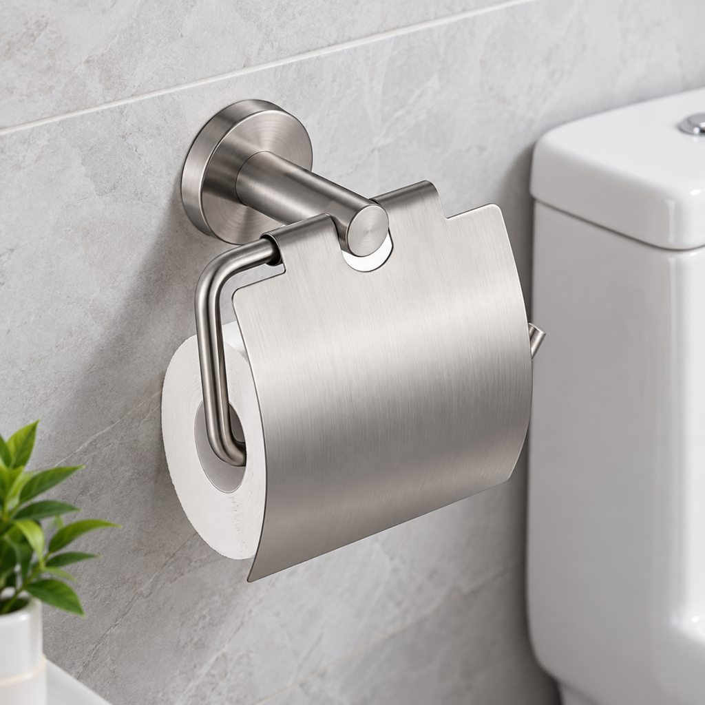 Onimi 2307 143mm Wall-Mounted Brushed Stainless Steel FinishToilet Paper Holder with Cover