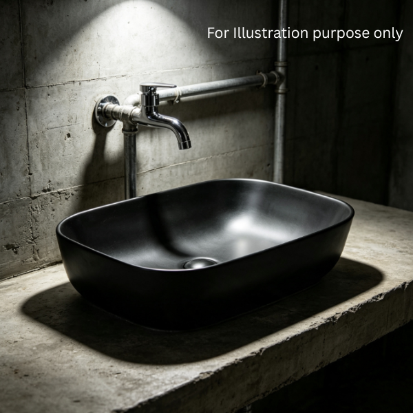 Saniware WB-493A MB 460mm Ceramic Matt Black Compact Above Counter Art Basin Sinki Tandas Bilik Mandi For Narrow Vanity, Powder Room & Renovation Projects