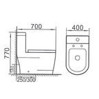 Saniware WC-2062 700mm One-Piece Washdown Toilet Bowl Sinki Tandas Bilik Mandi with UF Seat Cover S-Trap 250mm / 300mm Roughing-In