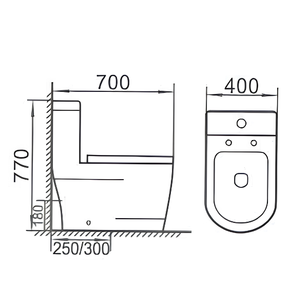 Saniware WC-2062 700mm One-Piece Washdown Toilet Bowl Sinki Tandas Bilik Mandi with UF Seat Cover S-Trap 250mm / 300mm Roughing-In