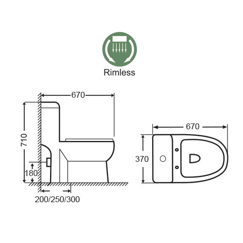Docasa A310 HC S-Trap 250mm Bathroom One Piece Handicap Rimless Washdown WC OKU Water Closet Jamban Duduk OKU Handicap