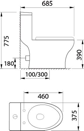 Docasa A400 P-trap 180mm S-Trap 100mm till 300mm Bathroom One Piece Rimless Washdown WC Water Closet 1Piece Jamban Duduk