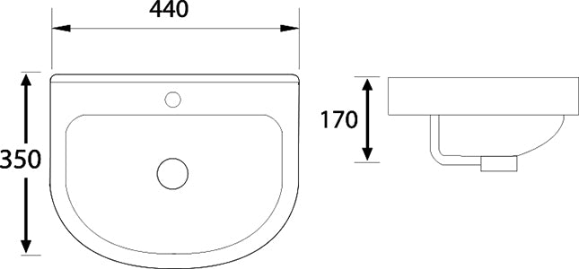 DOCASA B305 440mm Ceramic Wall Hung Basin Sinki Tandas Bilik Mandi For Bathroom, Dining Area, And Outdoor